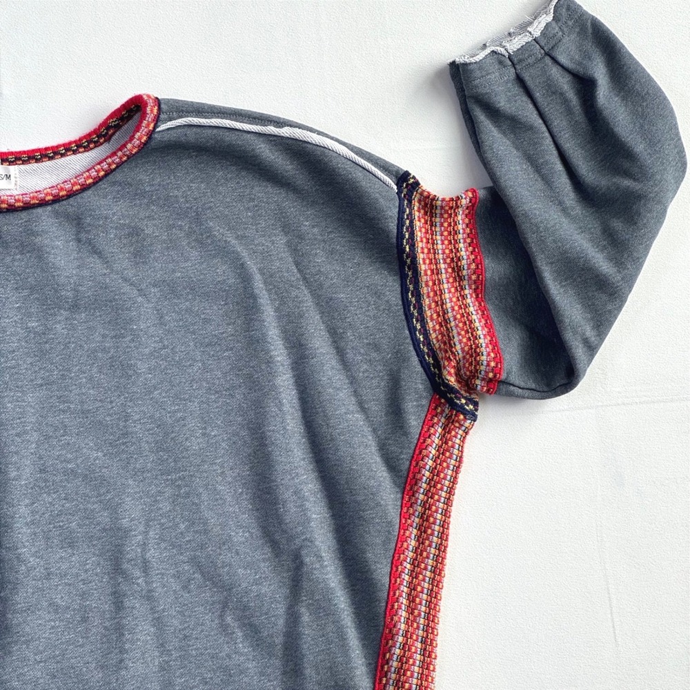 Natural Life Gray Knit Trim Sweater SM Boho oversized cozy Pullover cotton blend - Picture 4 of 11